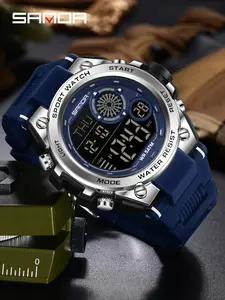 Sanda Brand Men's Electronic Watch, Fashionable New Model 6255, Sports Multifunctional, 50m Waterproof, LED Digital Night Light