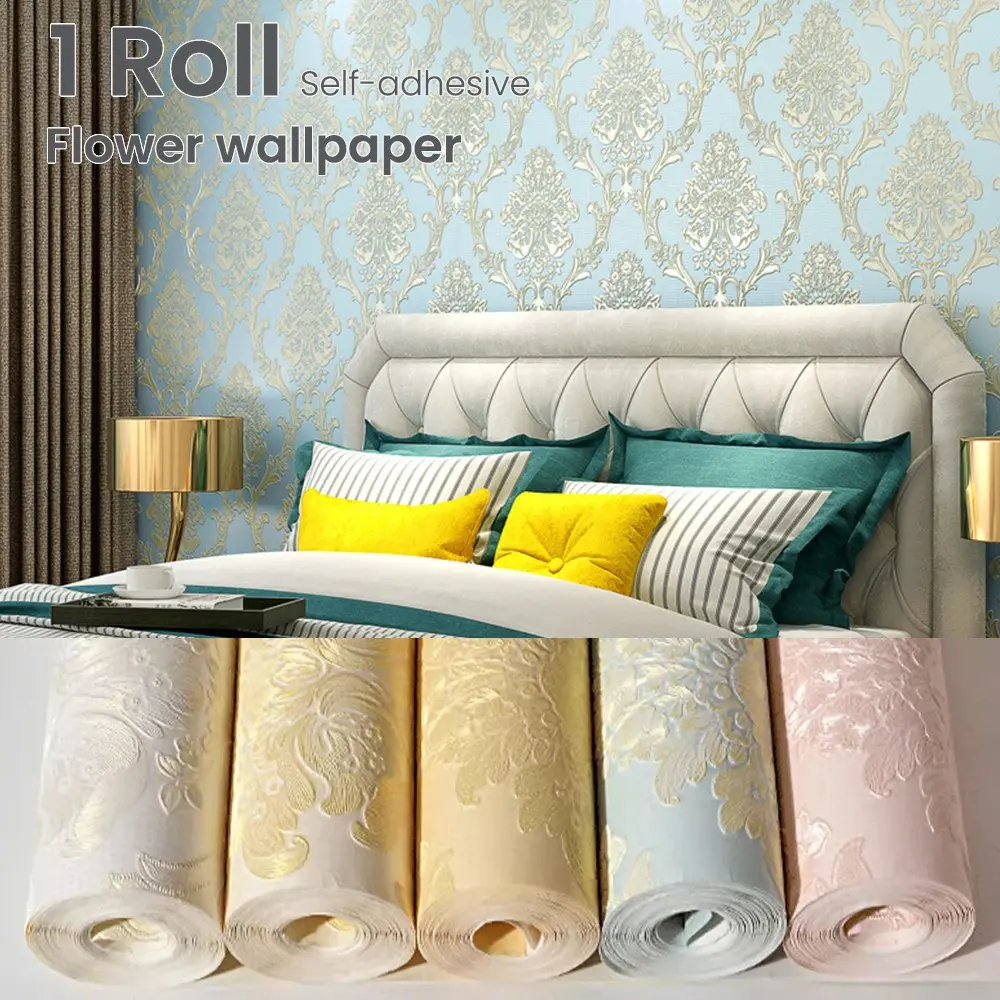 1 roll of self-adhesive non-woven fabric flower pattern wallpaper, Decorative wallpaper, European style, offers multiple color options, easy to operate, suitable for background walls, and furniture renovation