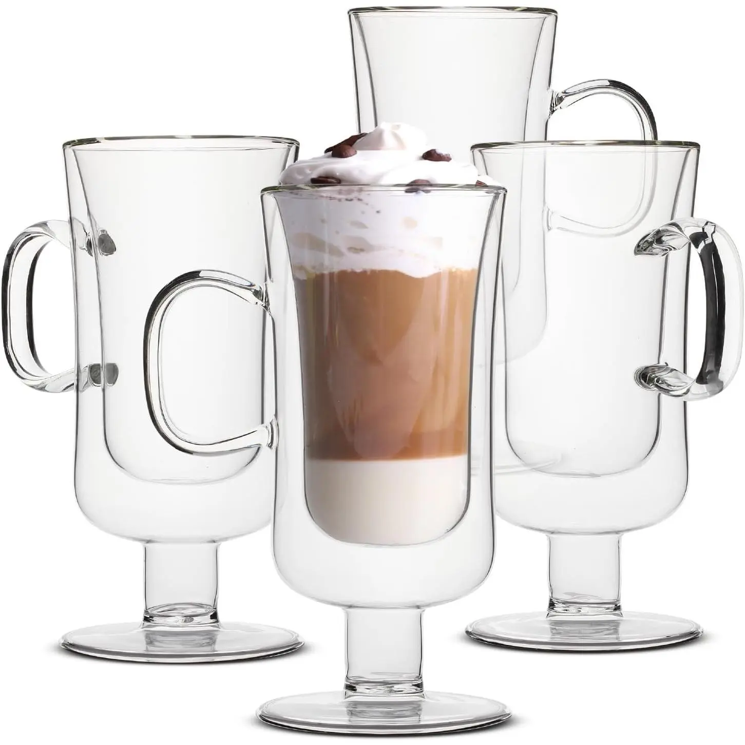 BTaT- Double Walled Glass Irish Coffee Mugs, 10 oz, Set of 4, Glass Coffee Cups with Handle, Insulated Clear Irish Coffee Mug for Hot and Cold Beverages, Cappuccino, Latte, Americano, Microwave Safe