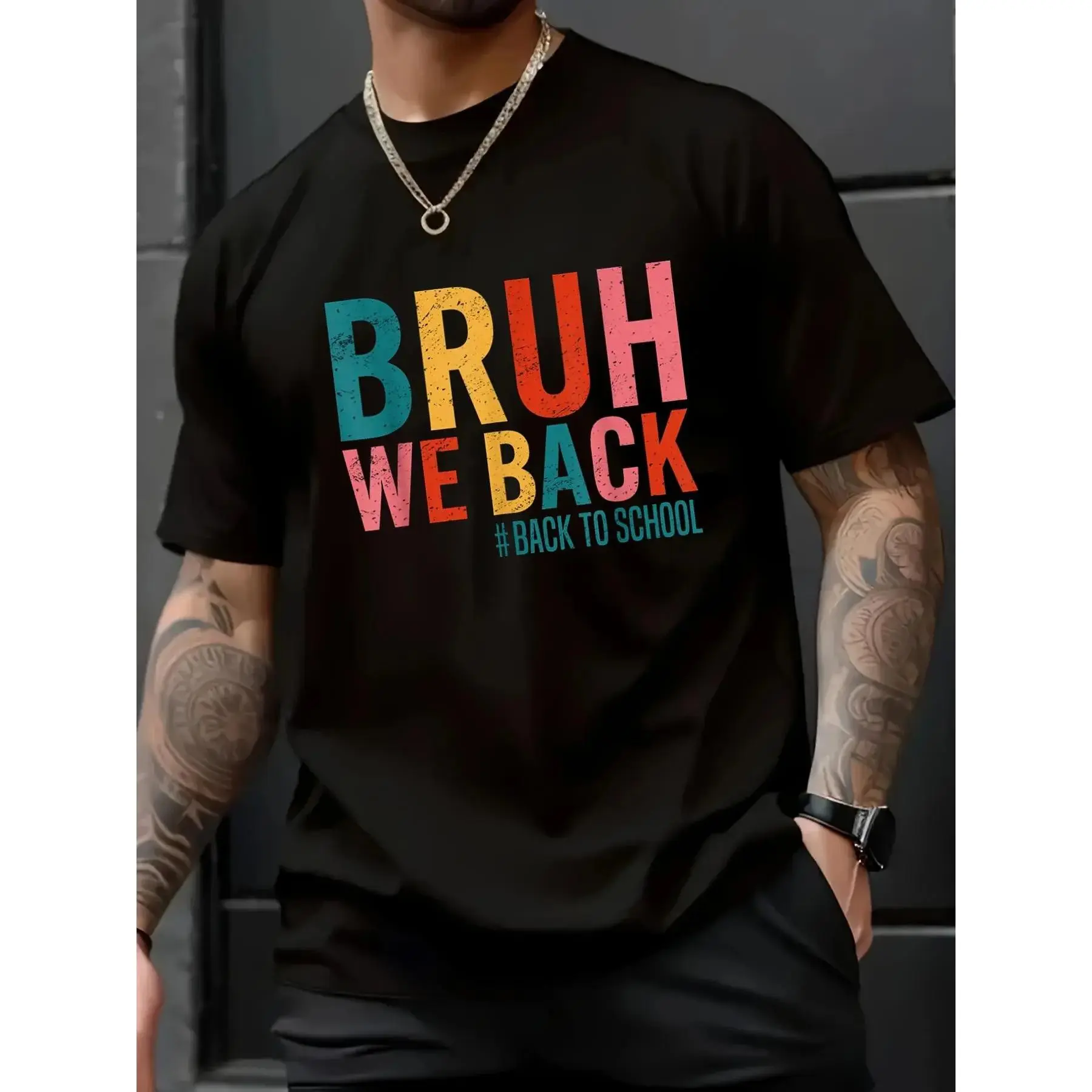Cotton Unisex Bruh We Back Back To School Retro Vintage Back To School T-Shirt  Printed Round Neck Short Sleeve T-Shirt SageSprint