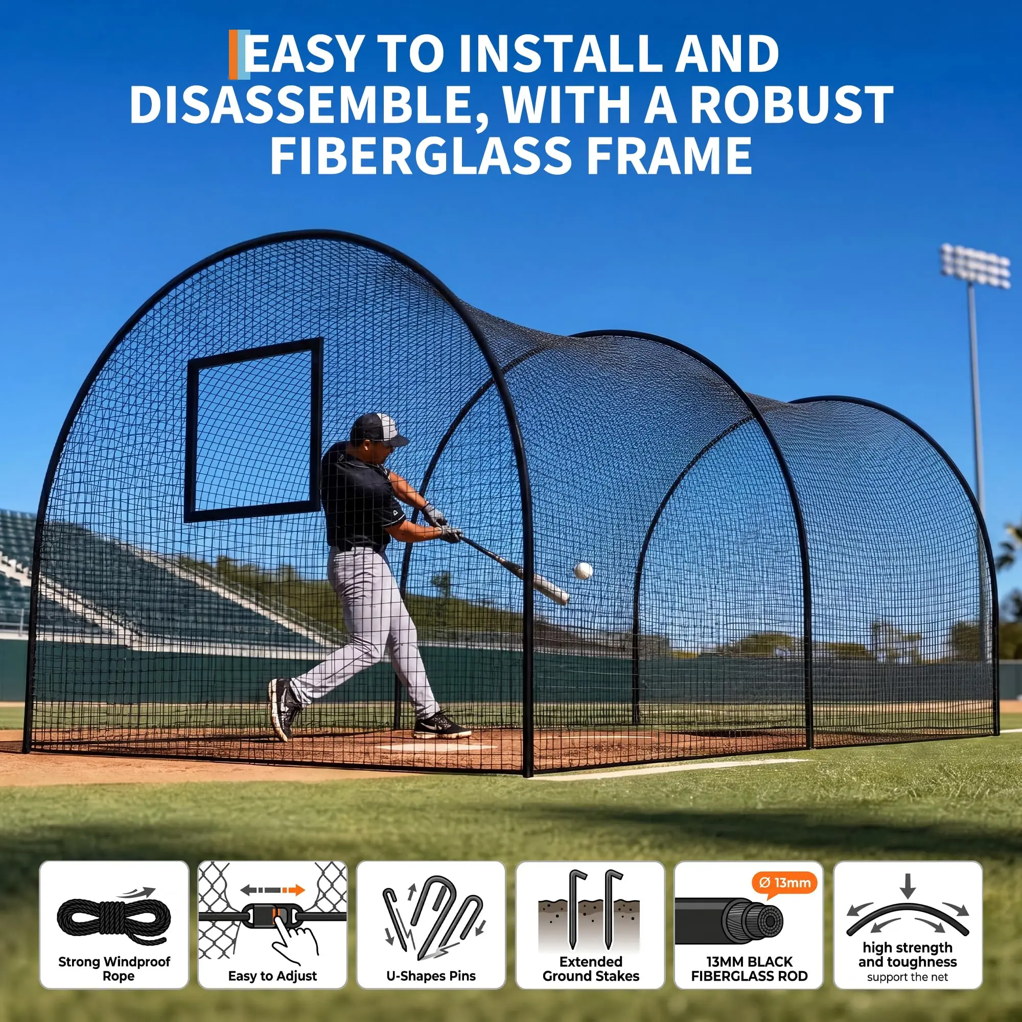 【Garvee】 33Ft/22Ft Baseball Batting Cage, Baseball Training Equipment Netting Cages, with Frame & Net – Practice Hitting, Pitching & Golf in Backyard or Field