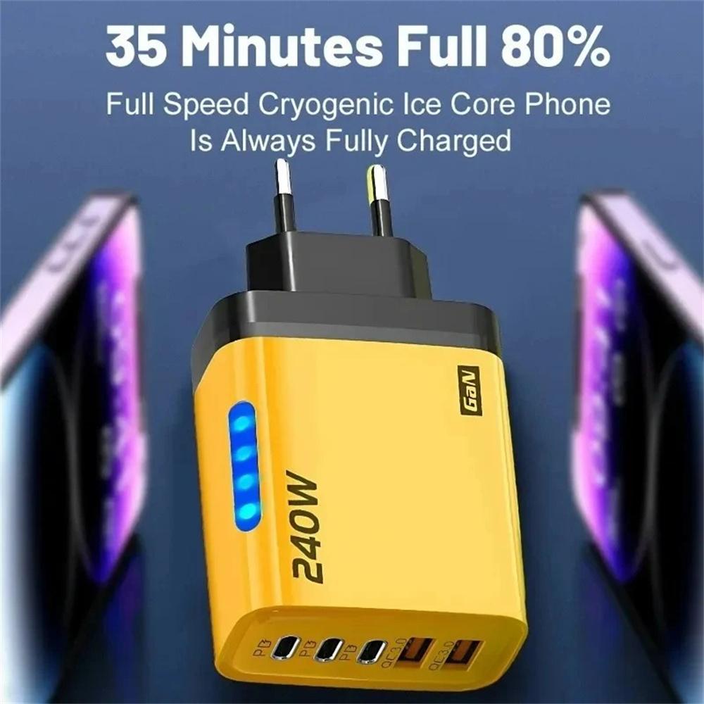 240W 5 Ports USB PD Charger Type C Quick Charge Phone Chargers USB Fast Charging Adapter For iPhone 16 Samsung Xiaomi Huawei