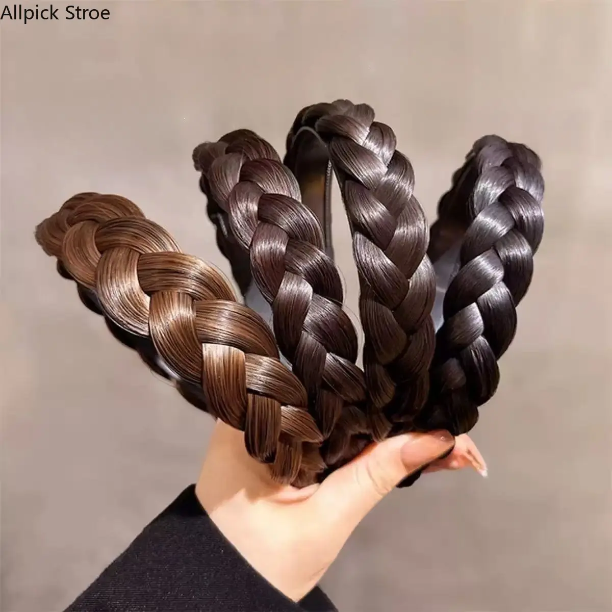 4-Pack Braided Headbands for Women, Faux Hair with a Natural Look, Comfortable Round Design for Daily Wear & Hair Styling, Braided Look, Round Headband