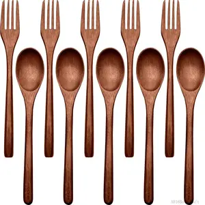 of 24/10 Wooden Spoons Forks Knives Wood Dinner Utensil Flatware Natural for Cooking Stirring Eating Kitchenware Tools KitsAB16BoltCraft
