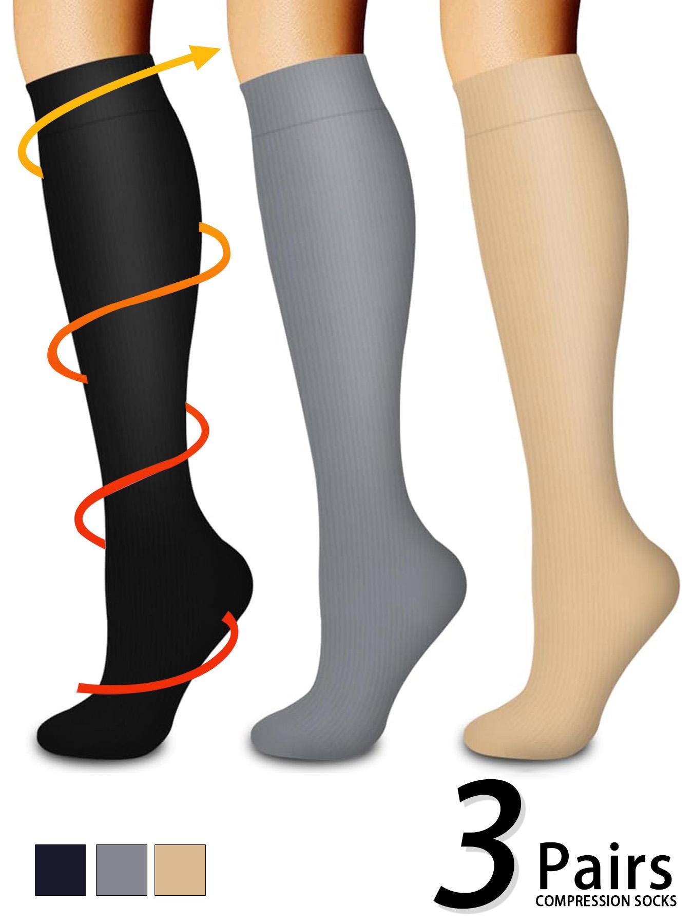 3 pairs of men's and women's compression socks with a compression rating of 15-20 mmHg in a knee-high design for running, performance and recovery, available in a range of colours to help improve circulation Athletic Socks