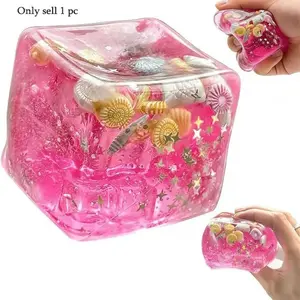Ice Cube Stress Ball, Slow Rise Sensory Fidget Toy, Contains Ocean Shells, Soft Square Anxiety Relief Cubes, for Adults, Teens, Kids