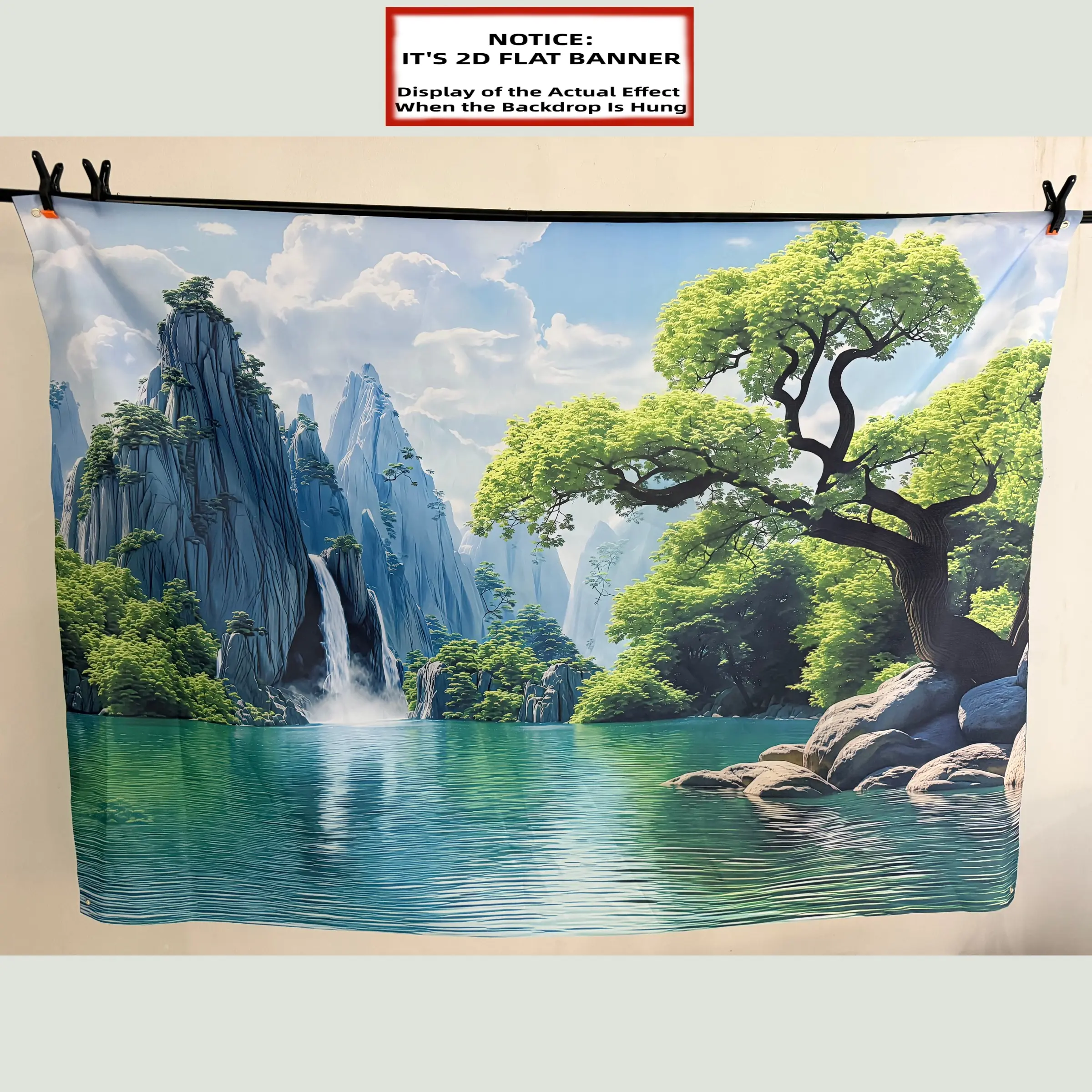 2D Flat Banner, Decoration Banners, 1pc Scenic Mountain Landscape Garage Door Mural - Vibrant Waterfall & Lush Greenery Polyester Home Outdoor Decoration Supplies, No Electricity Needed, Perfect for Courtyard Parties, Outdoor Hang, Decorative Banner