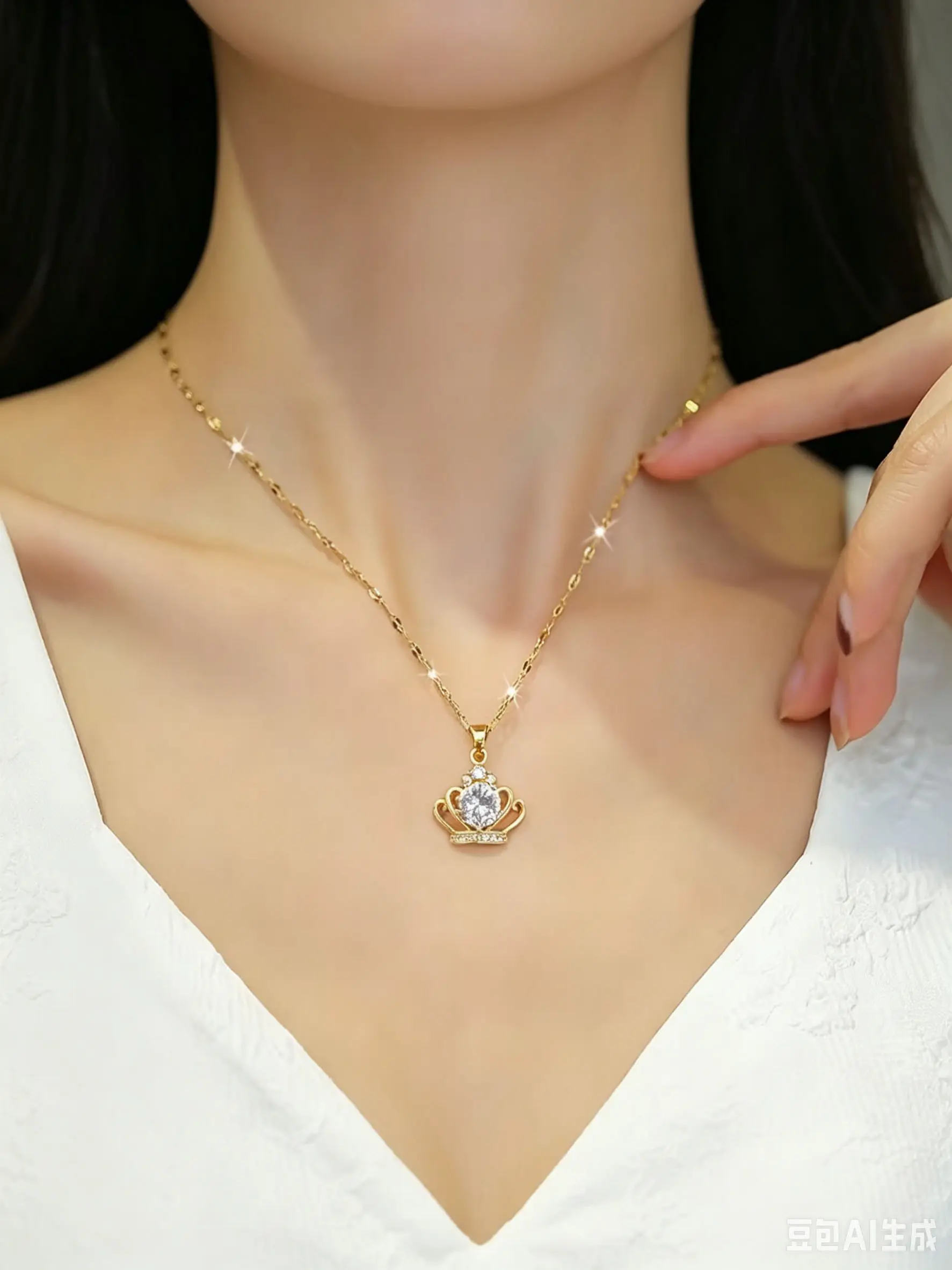 Dainty 14k Crown Pendant Necklace, Sparkling Cz Princess Necklace, Hypoallergenic Chain, Minimalist Jewelry, Birthday Gift