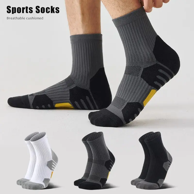 Men's Cotton Blend Athletic Ankle Socks (6 Pairs, Assorted White, Gray, Black) - Menswear Male Clothing Activewear Fresh Sock, Arch Support, Moisture Wicking, Anti-Slip, Anti-Odor, Soft Cushioning, Standard Sizes, All Seasons for Running, Camping