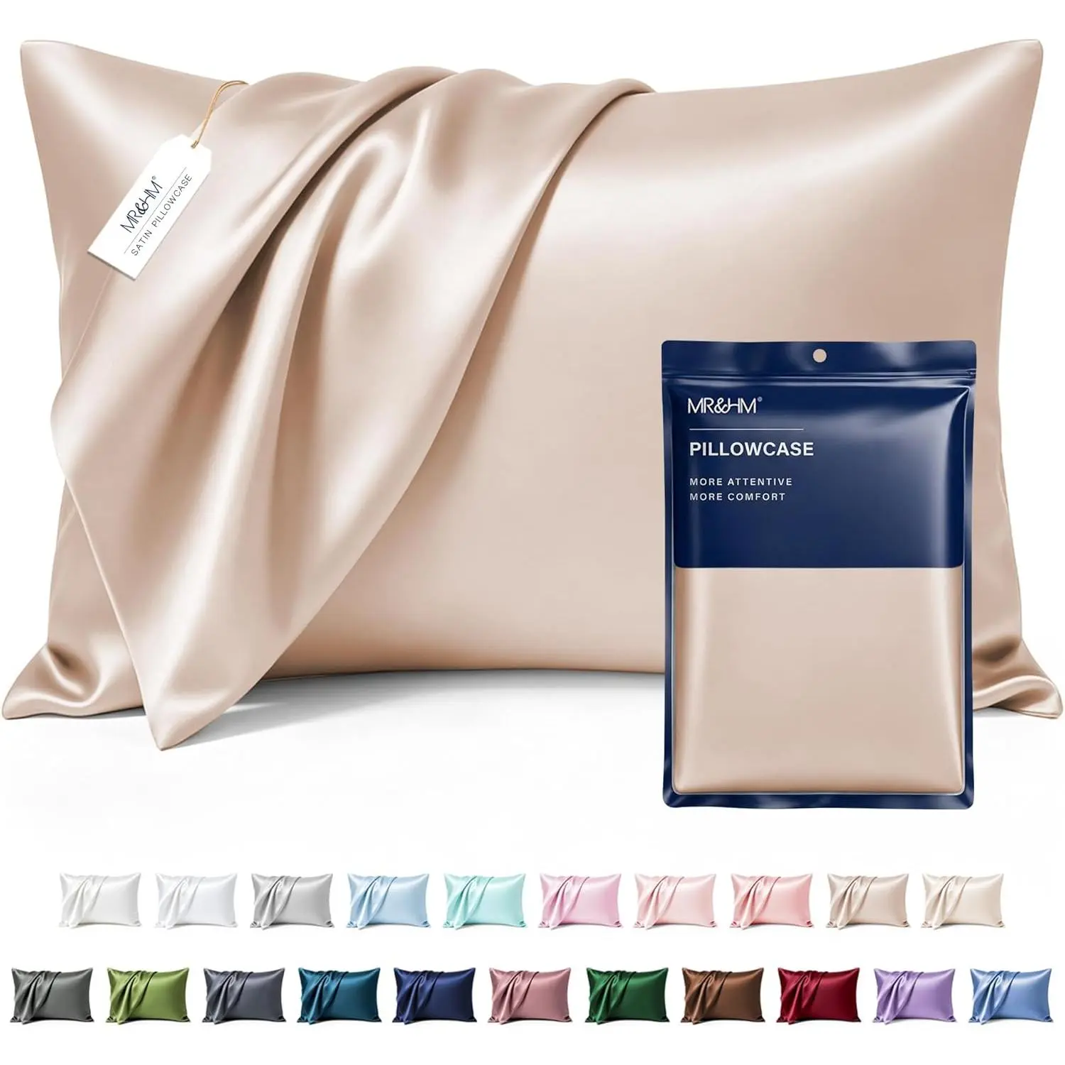 Champagne Silk Pillowcases 2-Pack, King Size (20x40 in) - Anti-Allergic Cooling Bedding Covers with Envelope Closure, Machine Washable for Beauty Sleep Night Routine, Frizzy Hair Care, Silk Bed Sheets Compatible