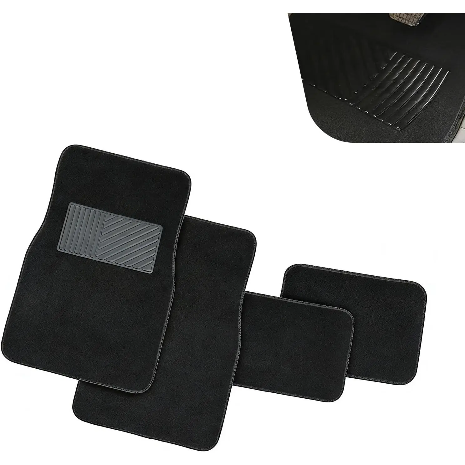 4 PCS Car Carpet Floor Mats, PVC Anti-slip Base Carpet fot Front & Rear, Breathable Flame-retardant Floor Liner for All-weather, Interior Accessory for Cars SUVs Trucks (Black)