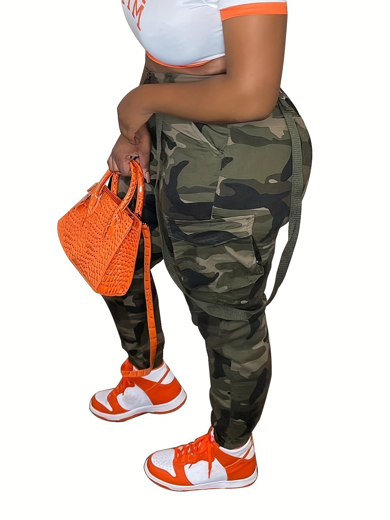 Women's Print Flap Pocket Cargo Pants, Casual Streetwear Button Trousers for Daily Wear, Ladies Bottoms for All Seasons, Casual Comfy Pocket