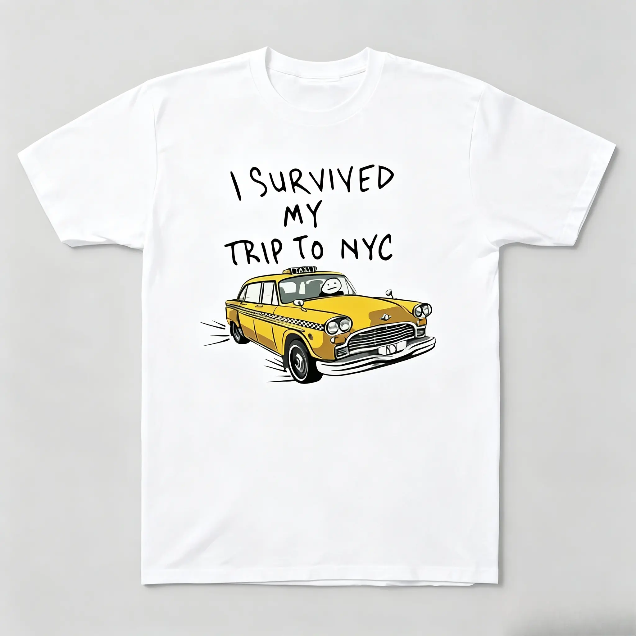 Unisex 100% Cotton Graphic Tees I Survived My Trip To NYC Vintage Yellow Taxi Zendaya Spiderman Meme Casual Streetwear Men Women Crewneck T Shirts