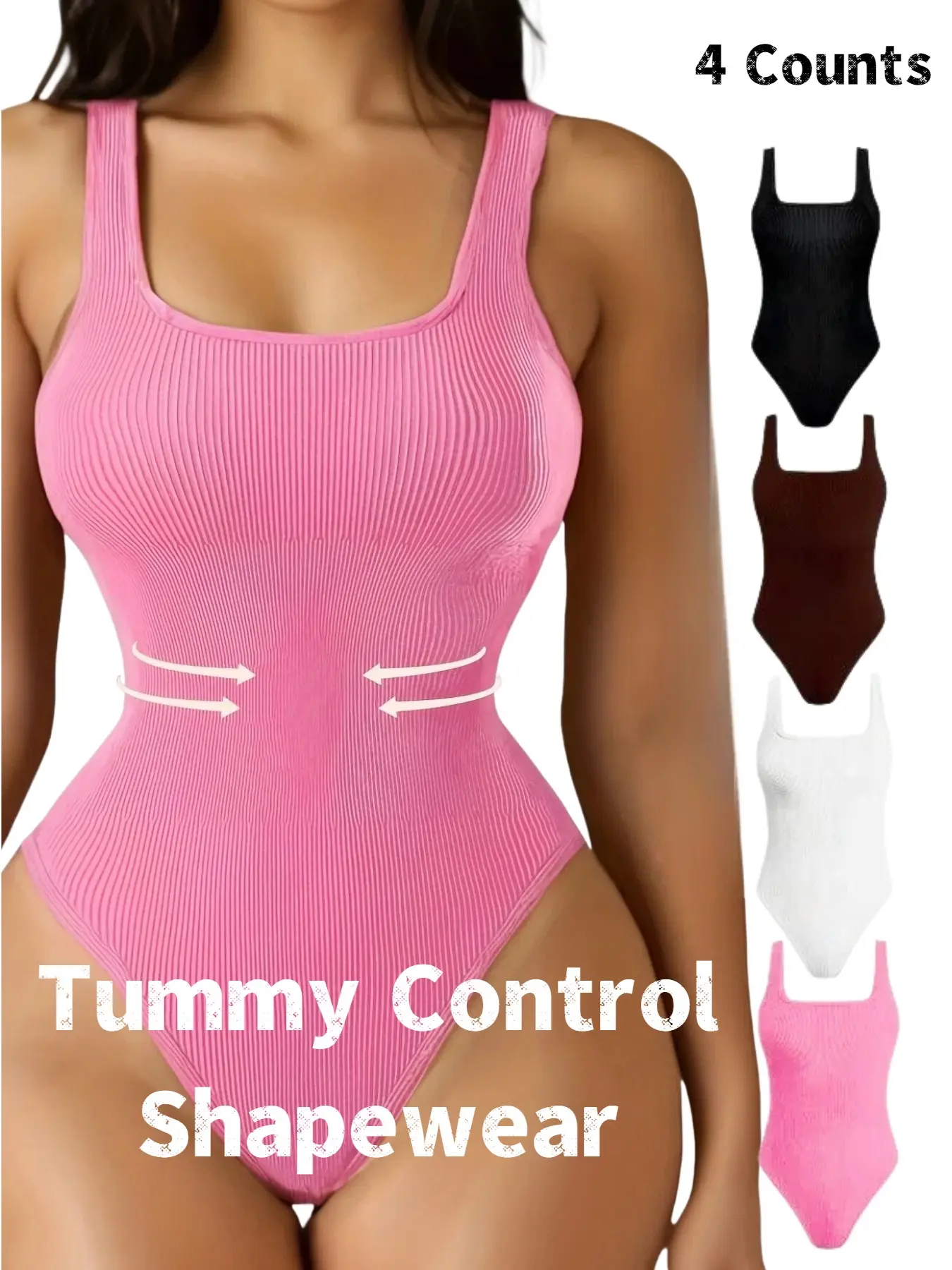 Women's Square Neck Ribbed Crop Top, Slimming Bodysuit, Tummy Control Sleeveless Compression Fit Shapewear, Kardashian Style, All Seasons Wear