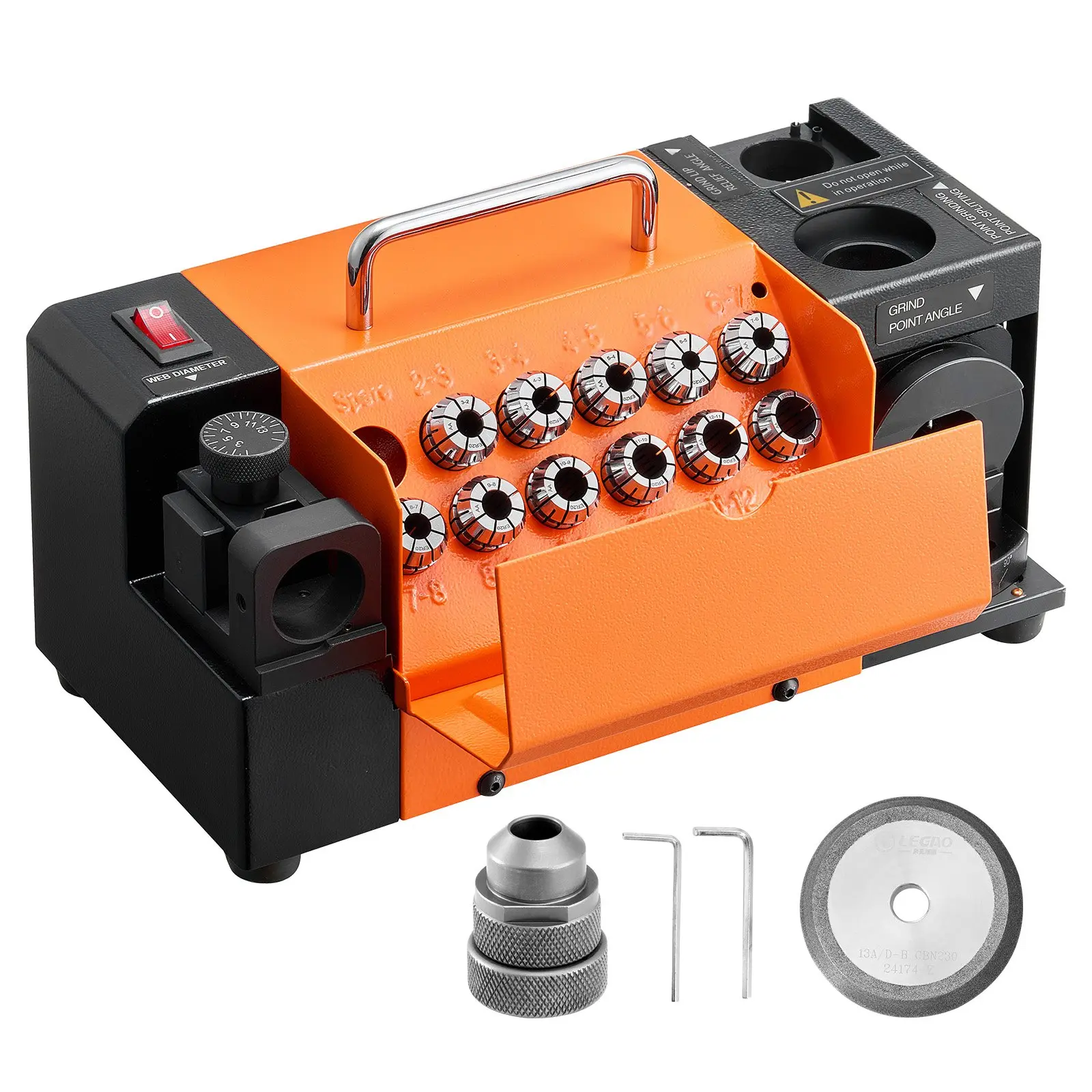 VEVOR Drill Bits Sharpener MR-13D, 3-13mm Professional Drill Bit Grinder with Adjustable Lip Relief Angle, Front Cutting Lip 95-135 Point Angle, 5800RPM Re-Sharpener with 11 Collets CBN Wheel