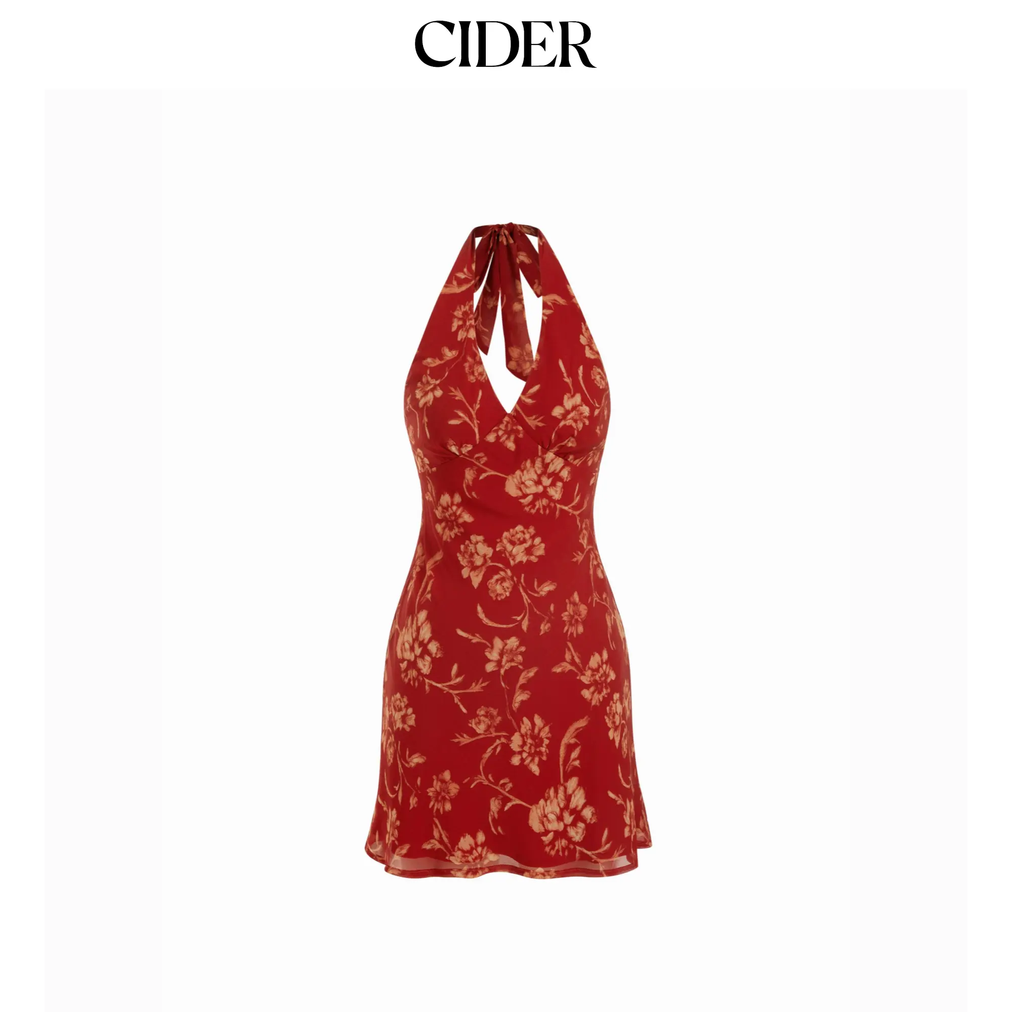 Cider Chiffon Floral Halter Neckline Backless Mermaid Mini Dress