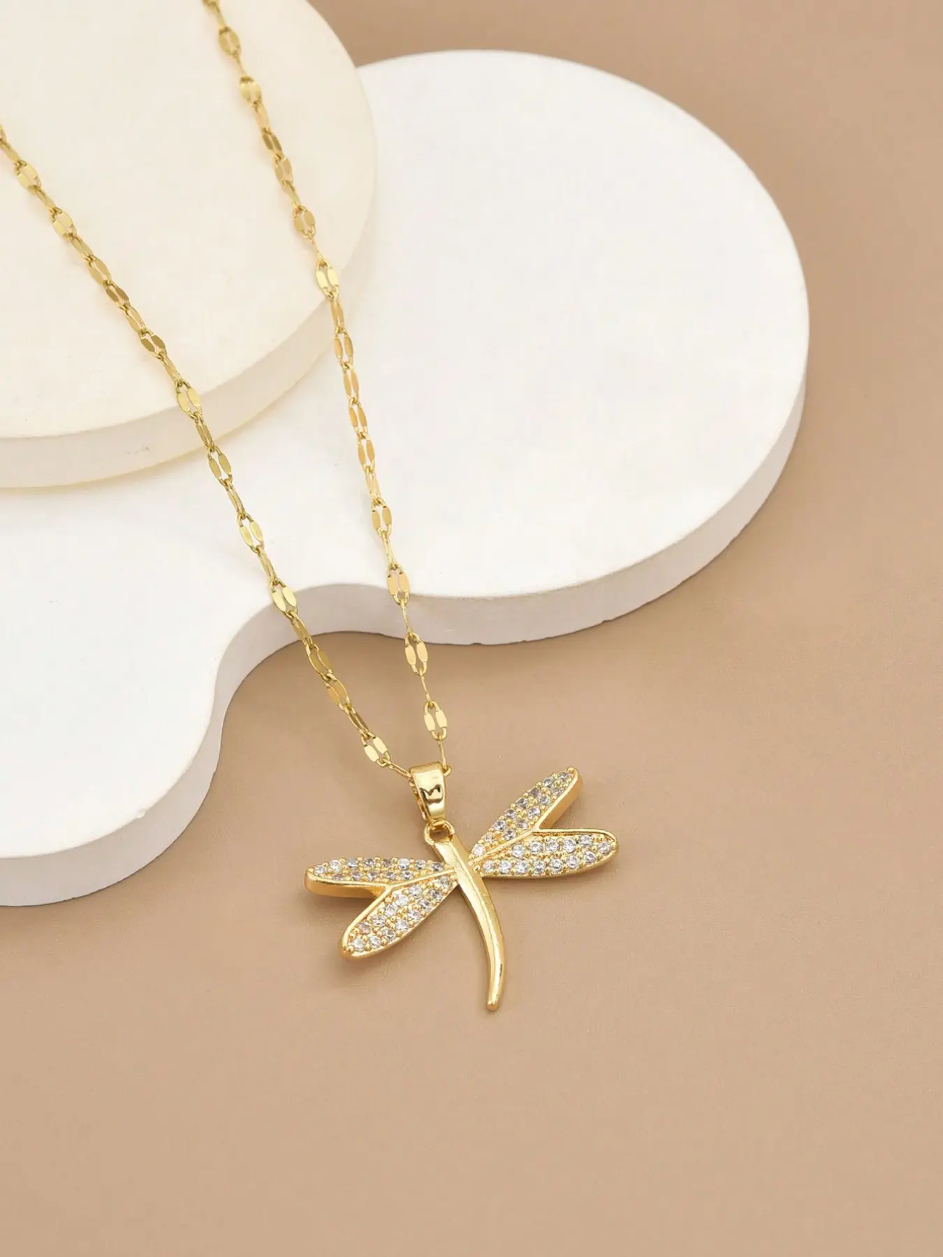 18K Gold Plated Dragonfly Necklace for Women, Dainty Cubic Zirconia Dragonfly Pendant Necklace, Fashion Insect Jewelry Gift