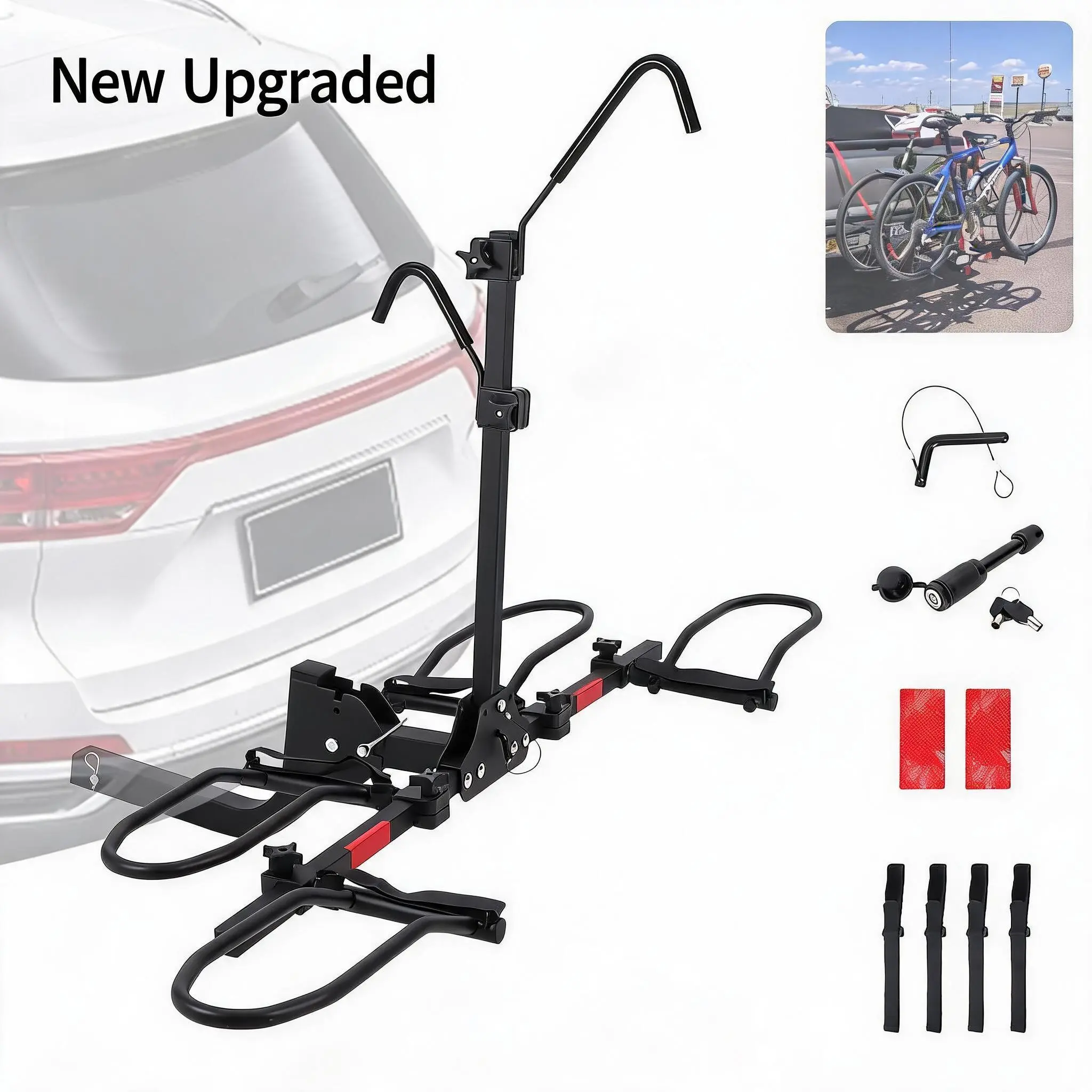New Upgraded Garvee Heavy Duty Hitch Bike Rack for 2 Bikes – 200 lbs Capacity – Collapsible Platform Carrier with Ramp, Smart Tilting & Secure Straps – Fits 2" Receiver, Standard, Electric & Fat Tire Bicycles up to 5.5"