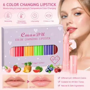 CmaaDu 6Pcs Fruit Flavour Color-Changing Lip Balm Set, PH Temperature Reactive Lipstick, Natural Nourishing Lip Care for Repairing Dry Lips