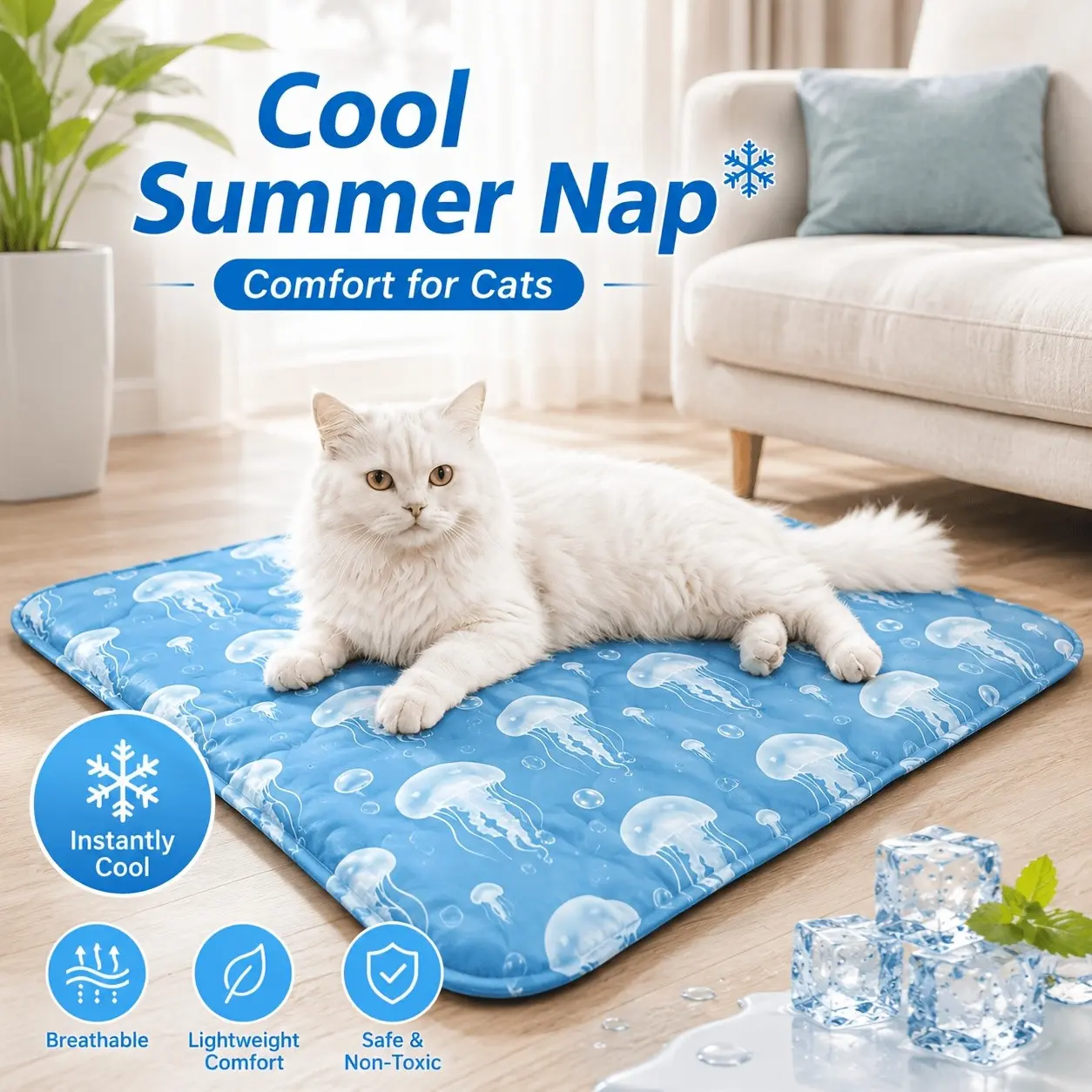 Water-Fillable Pet Cooling Pad for Cats and Dogs, Non-Toxic Summer Cool Mat for Dog Houses, Waterproof Durable Ice Pad for Indoor and Outdoor Use