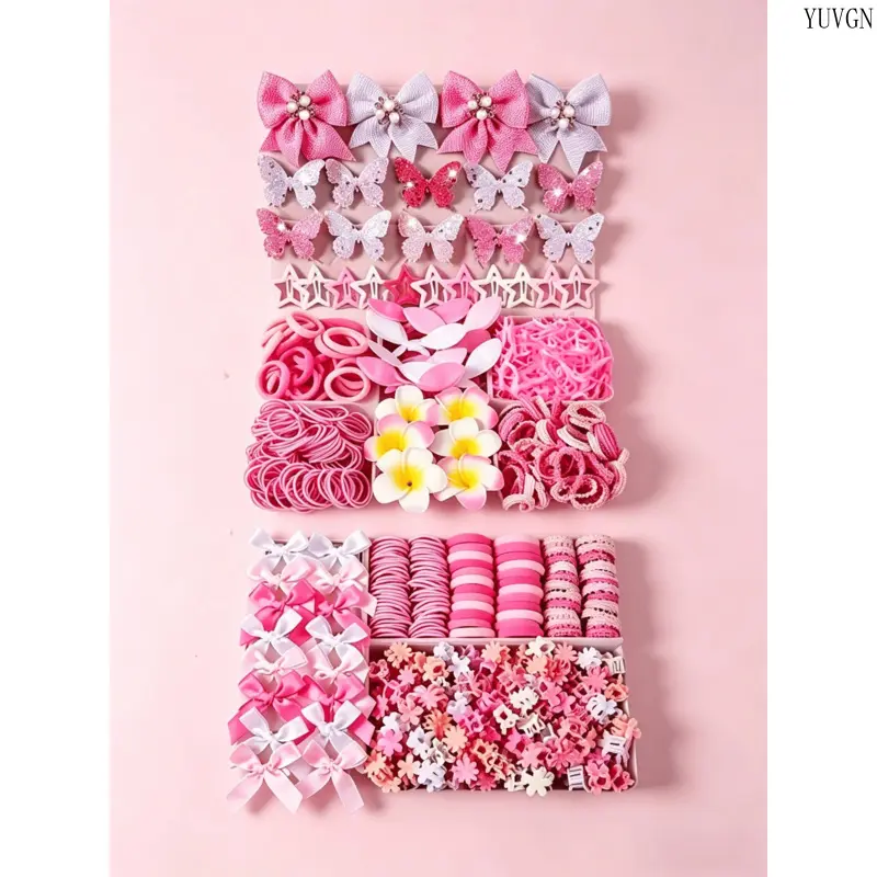 629pcs Cute Pink Hair Accessory Bundle, Assorted Bow Clips, Butterfly Barrettes & Colorful Hair Ties, Decorative Hair Styling Accessories for Daily Hairstyle, Playdates, Themed Parties and Gifting Occasions