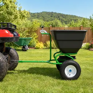 Pull Behind Broadcast Spreader, 110LBS Tow Behind Broadcast Spreader, ATV Tractor Pull with Adjustable Flow, Seed Spreaders for Lawn with 10" Pneumatic Tires and Adjustable Flow Control for Fertilizer, Seed, Salt and Ice Melt
