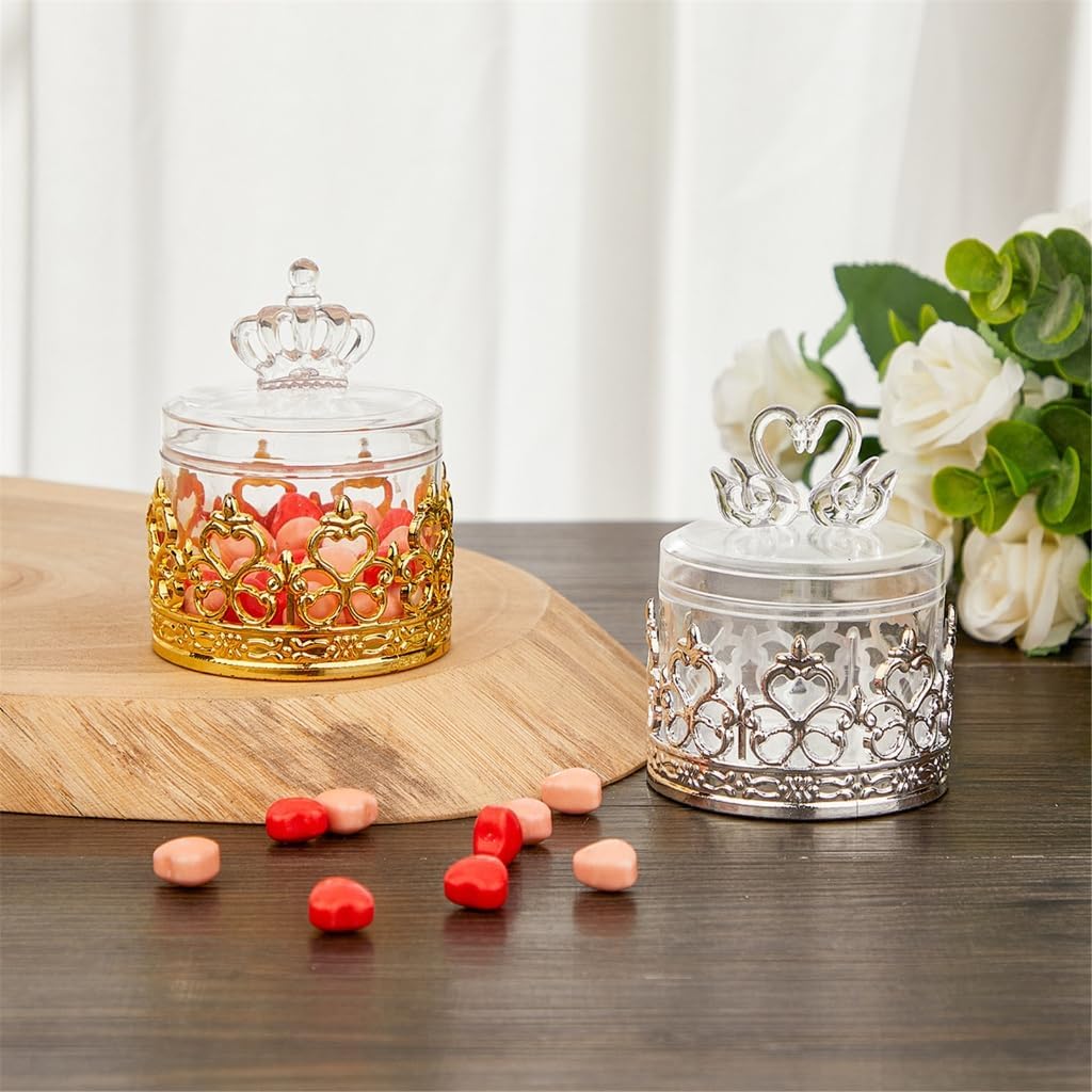 For Parties, Baby Showers, Weddings & Birthdays, Creative Candy Packing Solution, 24 Mini Crown Candy Boxes, Electroplated Gold & Silver Plastic, Effortlessly Create Royal Style Party, Party Candy Box Supplies