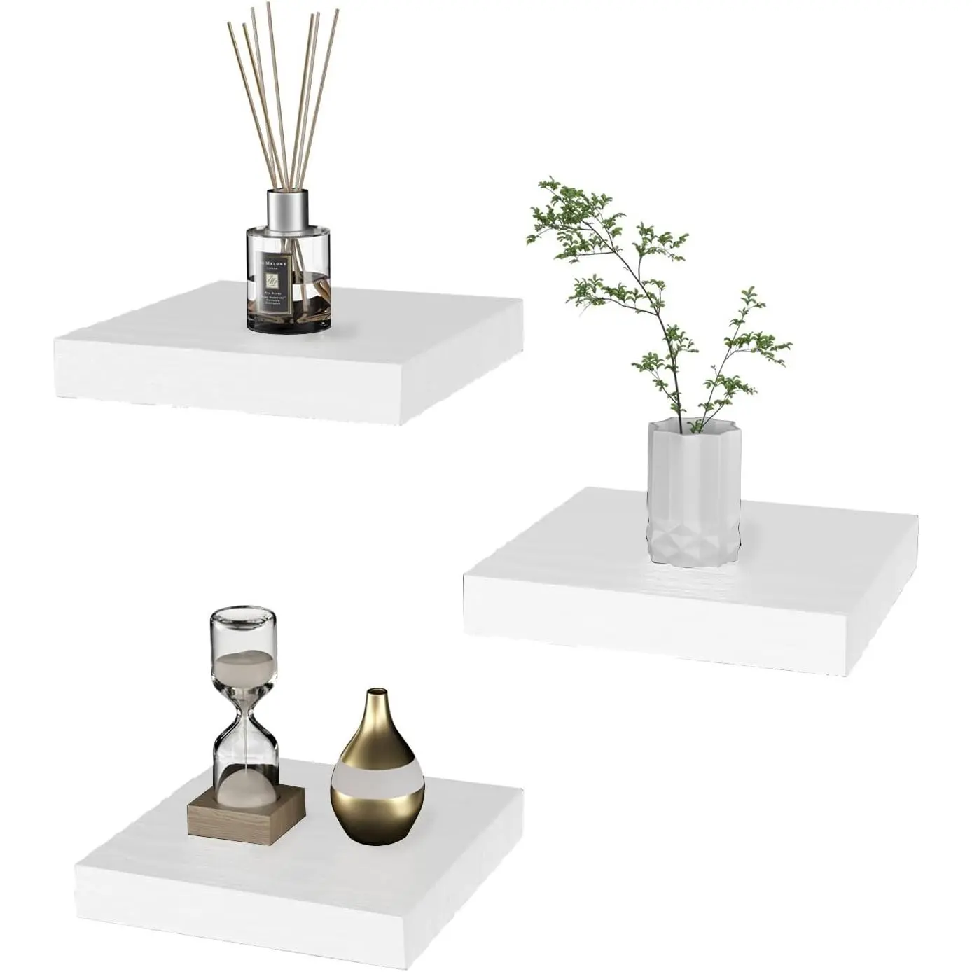 Small Floating Shelves for Wall - 6 Inch Mini Square White Shelves for Bedroom, Living Room, Bathroom, Kitchen, Office Decor Set of 3