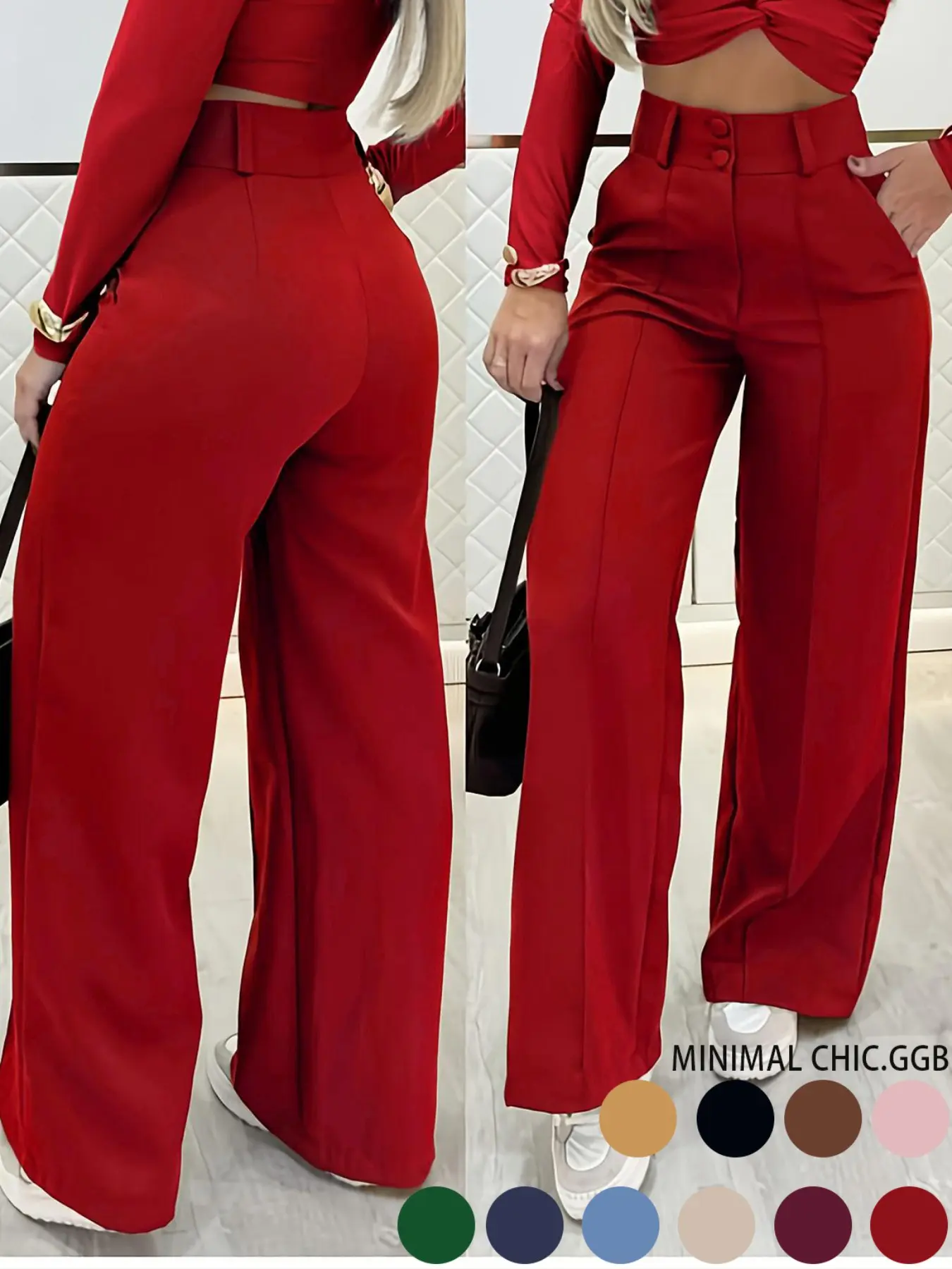 Simple Versatile Two-Buckle Wide-Leg Pants, Casual Chic Trousers for Women, Slim-Fitting Long Pants for All Seasons
