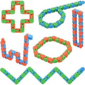 6 Pack 24 Links Wacky Tracks Snap and Click Fidget Toys, Finger Sensory Toys, Snake Puzzles for Stress Relief, Party Bag Fillers, Party Favours, Random Colorfidget toys