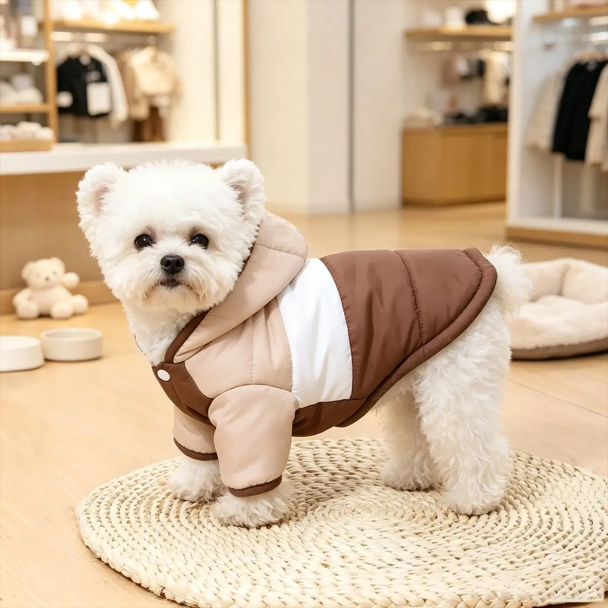 Autumn Winter Dog Jacket, Puppy Coat, Thick Warm Pet Clothes, Windproof Insulated Lining, Simple Colorblock Design, Snap Closure, Blue, Small Dogs Cats