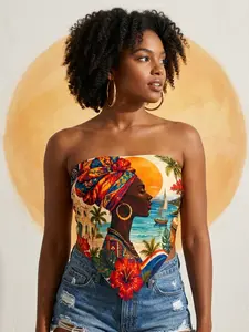 【Haitian Culture】Scarf Shawl Wrap with Woman in Turban, Caribbean Landscape and Traditional Drum - Vibrant Artistic Design for Festive Celebrations, Cultural Events and Tropical Getaways