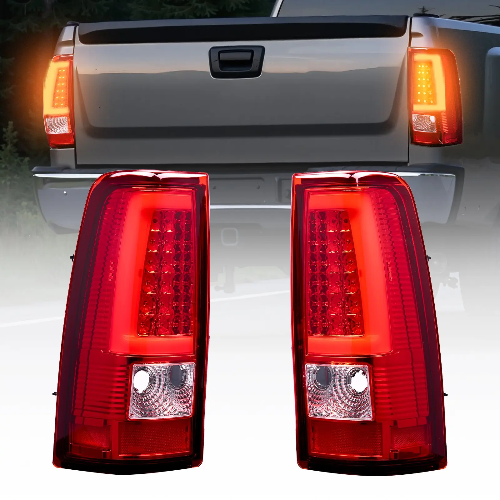 VEVOR Tail Light Assembly Compatible with 2003-2006 Chevy Silverado 1500 1500 HD 2500 2500 HD 3500, 2007-2007 Chevy Classic, 2PCS Driver Passenger Side LED Taillight Brake Lamps with Bulbs, Red