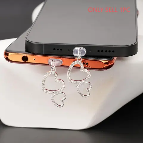 Heart Shaped Phone Dust Plug, 1 Count Rhinestone Decor Phone Dust Plug, Phone Accessories for iPhone & Type-C & Android Phone, Phone Decoration, Cellphone Accessories