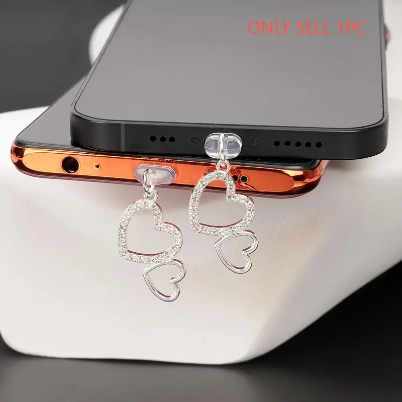 Heart Shaped Phone Dust Plug, 1 Count Rhinestone Decor Phone Dust Plug, Phone Accessories for iPhone & Type-C & Android Phone, Phone Decoration, Cellphone Accessories