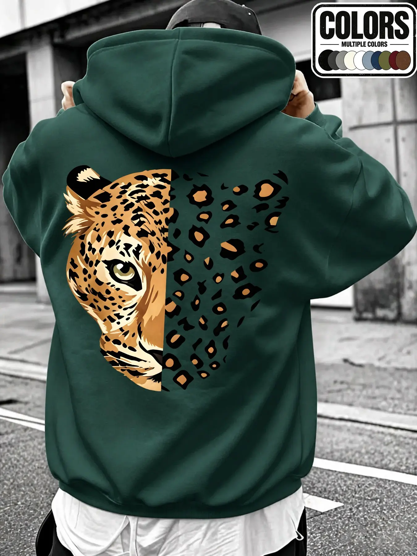 Unisex Leopard Graphic Pullover Hoodie, Oversized Long Sleeve Streetwear Sweatshirt, Animal Print Casual Hoodie, Multiple Colors for Fall Winter#UnisexHoodie #LeopardHoodie#GraphicHoodie#StreetwearHoodie#CasualStreetwear#FallOutfit#WinterFashion#DailyWear