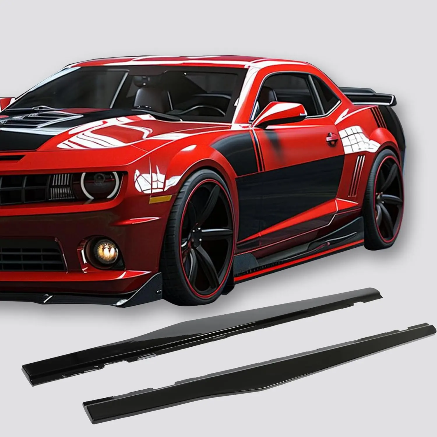 KQQIO Side Skirts Compatible with 2010-2015 Chevy Camaro LT LS SS Model Rocker Panels Guard Extension Body Kit PP - Glossy Black