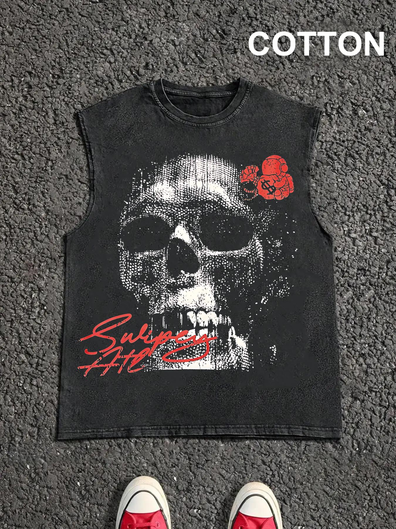 Men's Vintage Graphic Print Round Neck Tank Top, Casual Sleeveless Fitted Top for Summer, Men's Top for Daily Wear