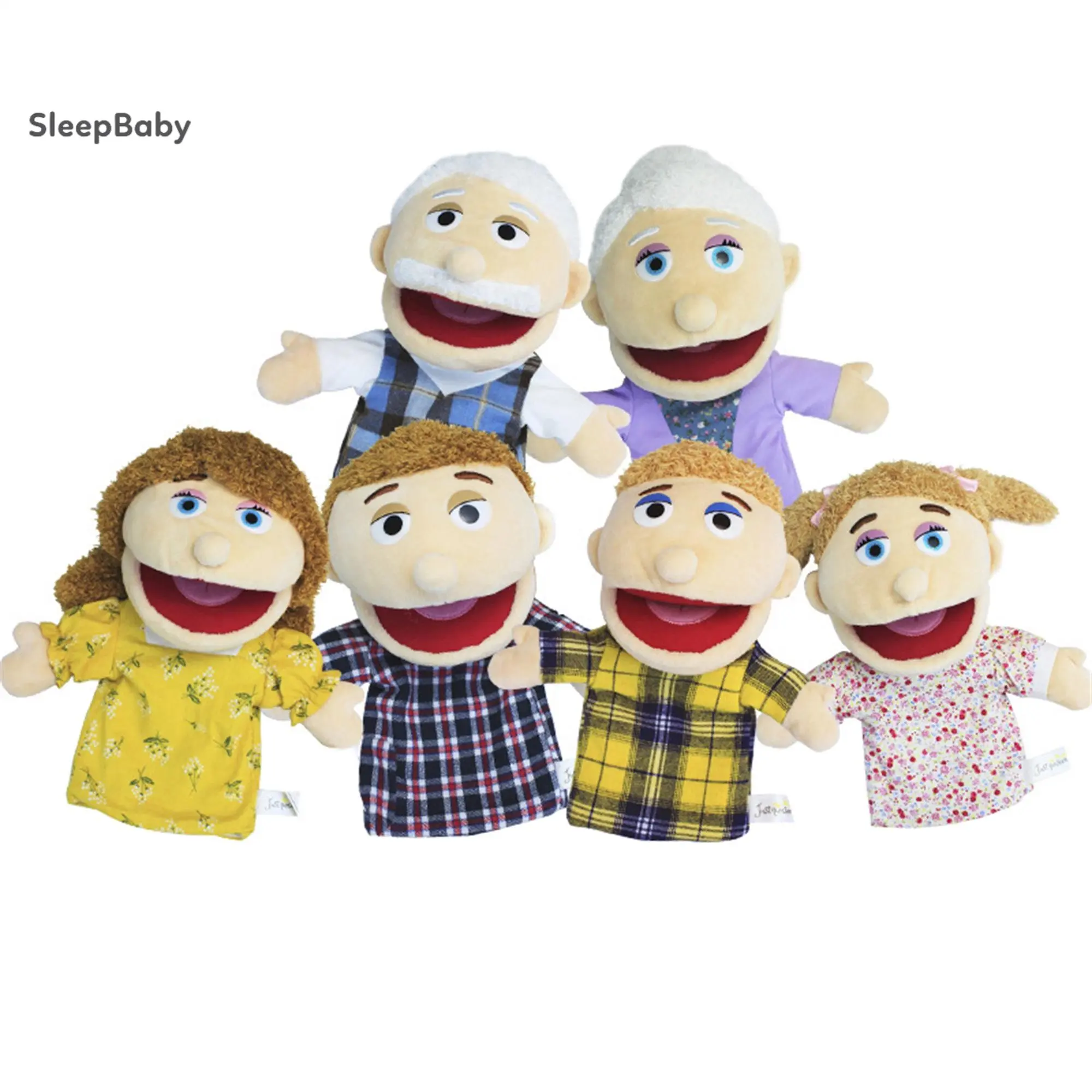 Lovely Family Hand Puppets Mouth Opening Plush Puppets Toys Role Playing Puppets Children Storytelling Teaching