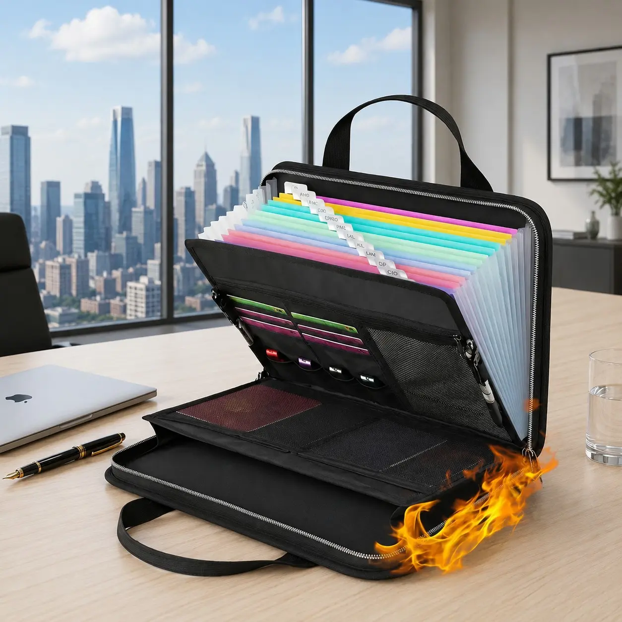Fireproof File Bag, Large Capacity Expandable Multi-Pocket Folder, A4 Paper Storage, Piano Divider, Handle, Organizational Tool, Fireproof File Organizer