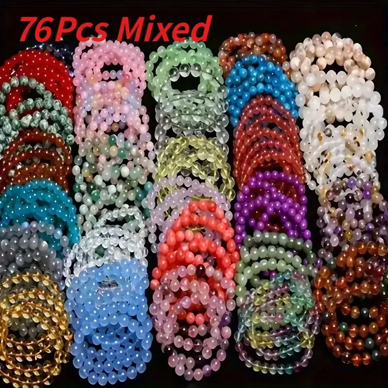76-Piece Bohemian Bangle Bracelets, Whimsical Multicolor Cracked Glass Beaded Unisex Jewelry for Casual & Party Wear, Handmade Gift Set, Bangles, Jewelry Gifts, 76Pcs Mixed