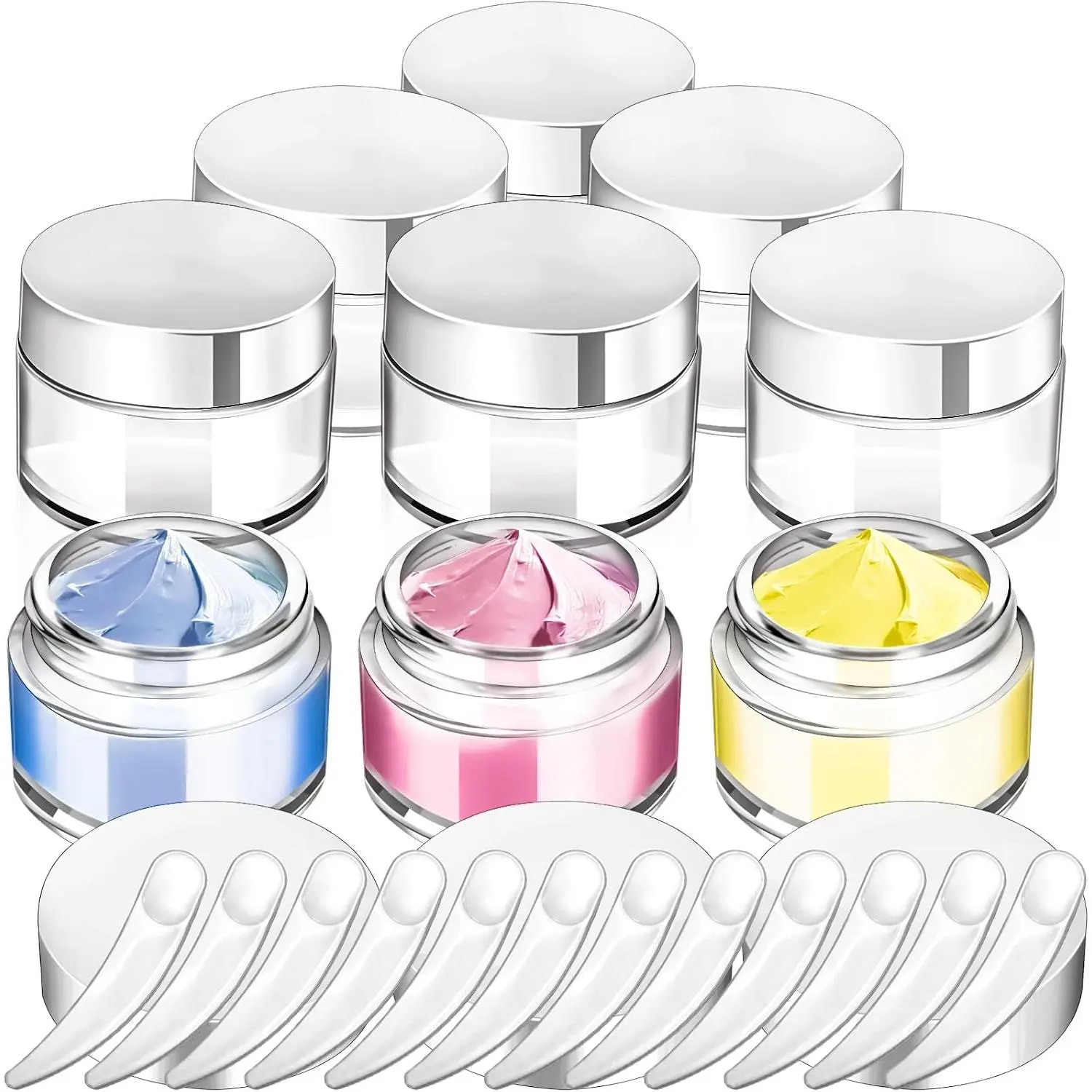6 Pack 1oz Glass Jars with , 1ounce Small Glass Containers with  and Inner Liners, 30ml Clear Round Jars Travel Toiletries with Spatula for Makeup   LipBalm Cream Lotion