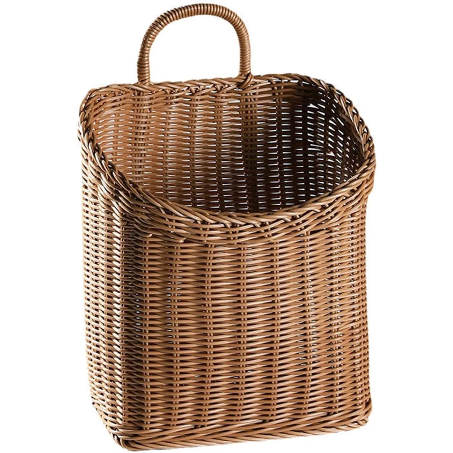 Woven Hanging Wicker Basket for Door, Handmade Rattan Hanging Wall Baskets for Garden Farmhouse Home (Brown)