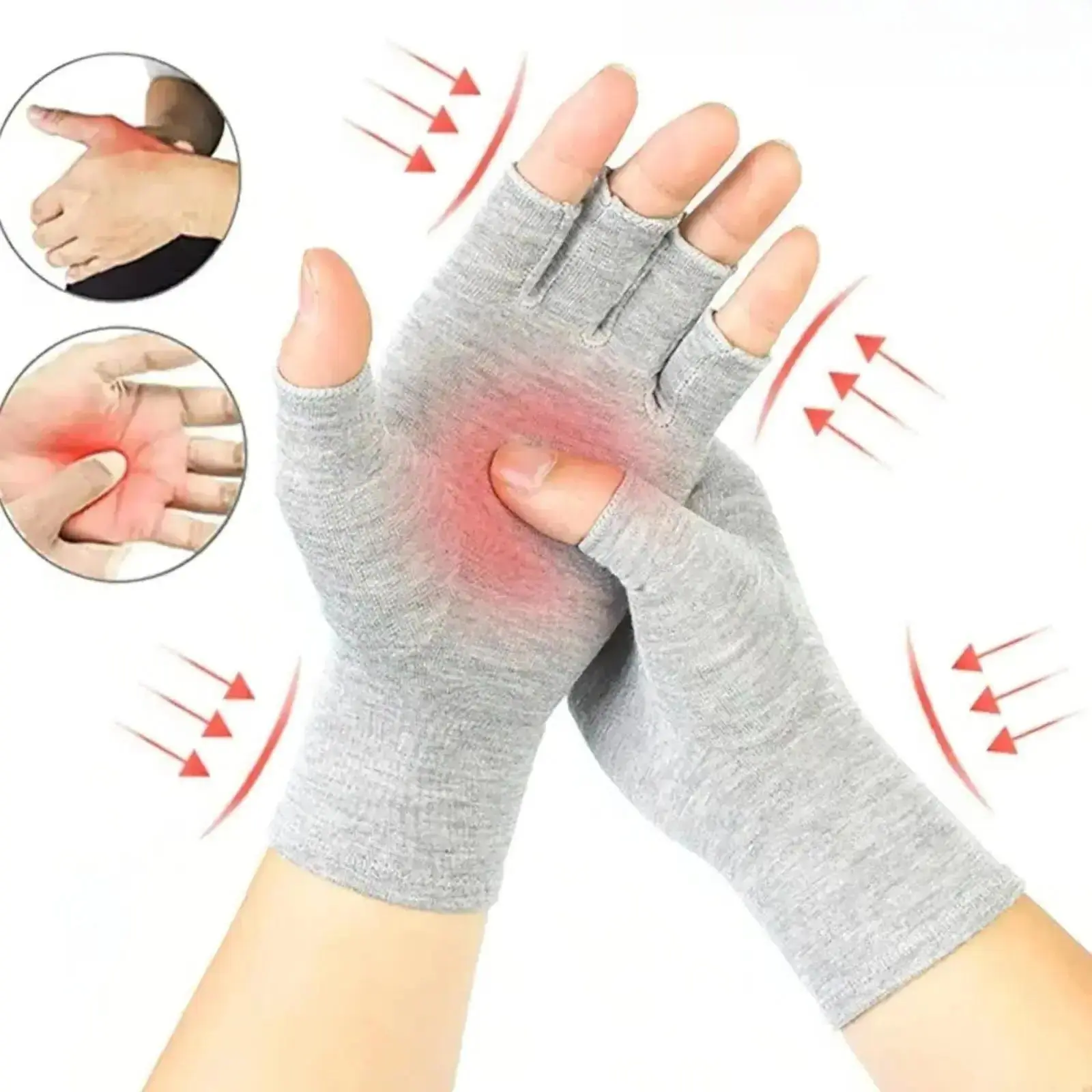 1/2-Piece Set Fingerless Compression Gloves for Men & Women, Breathable Bamboo Fiber Hand Support Gloves, Touchscreen Friendly, Relief for Arthritis & Joint Pain, Great for Camping, Hiking, Daily Work & Computer Typing Activities