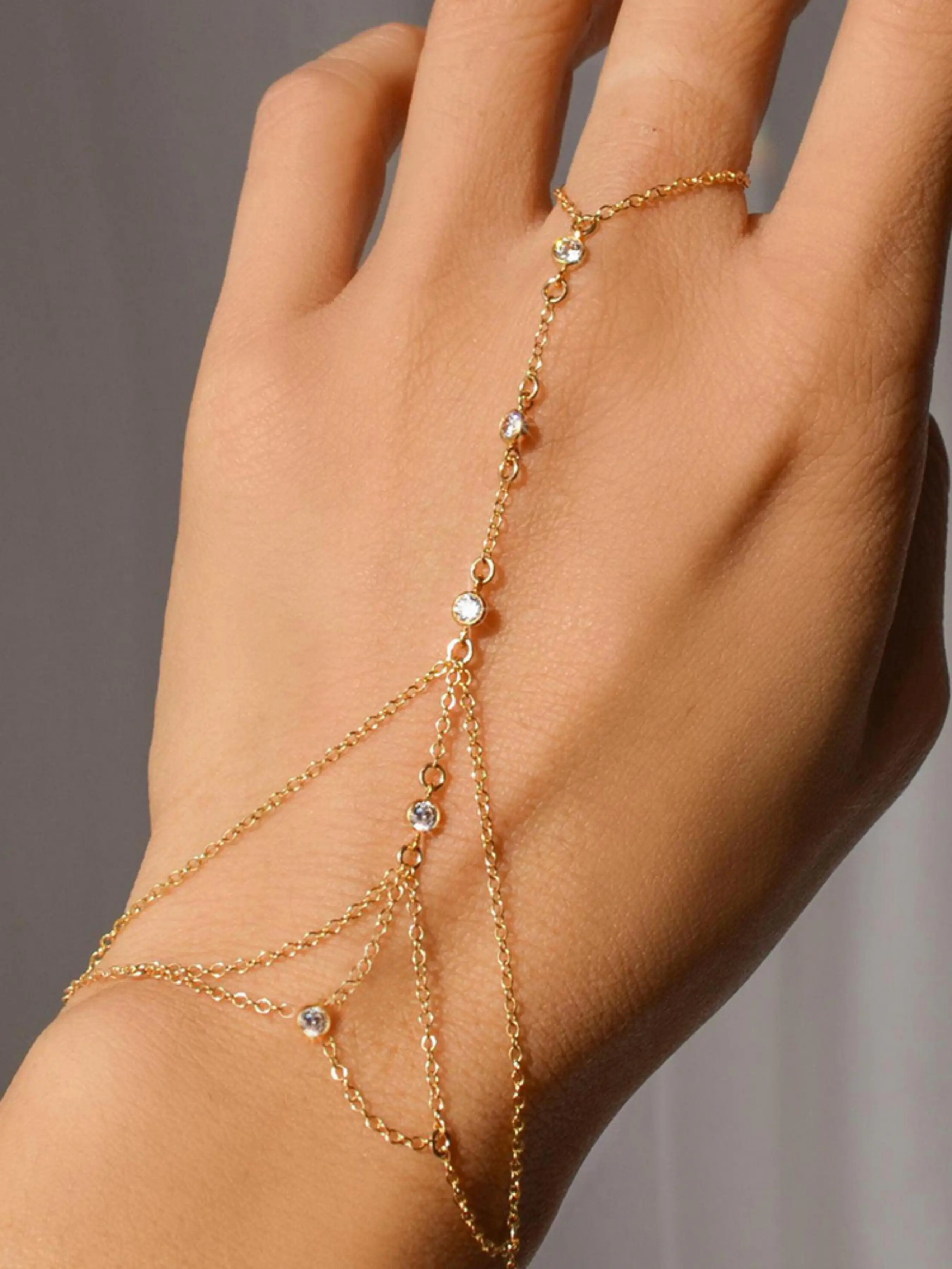 Multilayer Rhinestone Fingerless Bracelet, Simple and Versatile Rhinestone Wrist Chain, Summer Beach Party Accessory