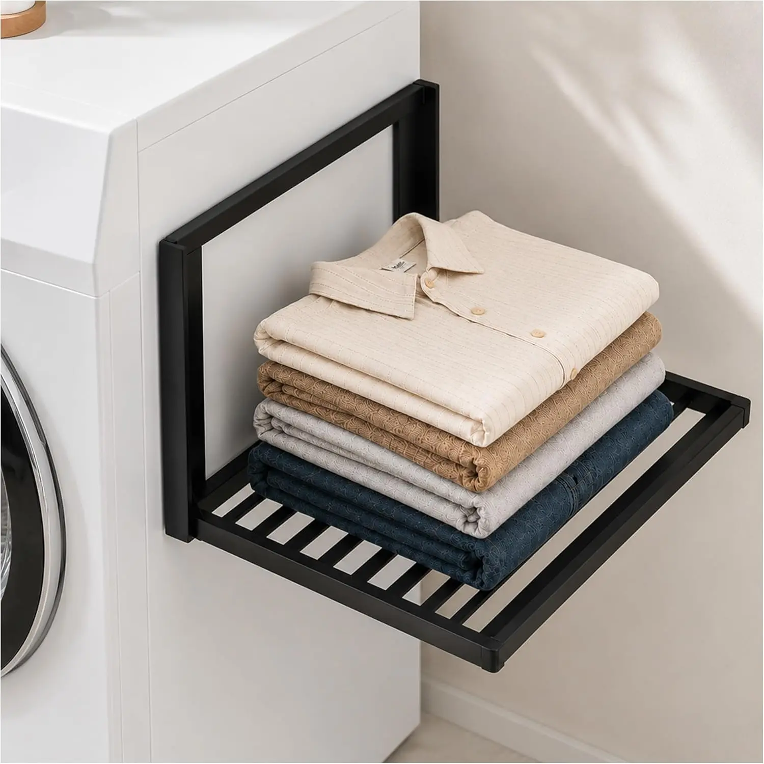 Magnetic Shelves for Washing Machine, No-Drill Magnetic Laundry Organizer Shelf for Washer Dryer and Small Spaces, Foldable Space-Saving Side Storage Rack for Laundry, Bathroom, Kitchen & RV