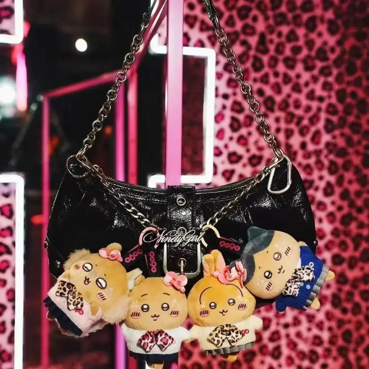 jiyi Usagi Momonga Plush Keychain Leopard Print Gal Style Stuffed Toy Bag Charm Wild Fashion Character Doll Gift 9090 Collab