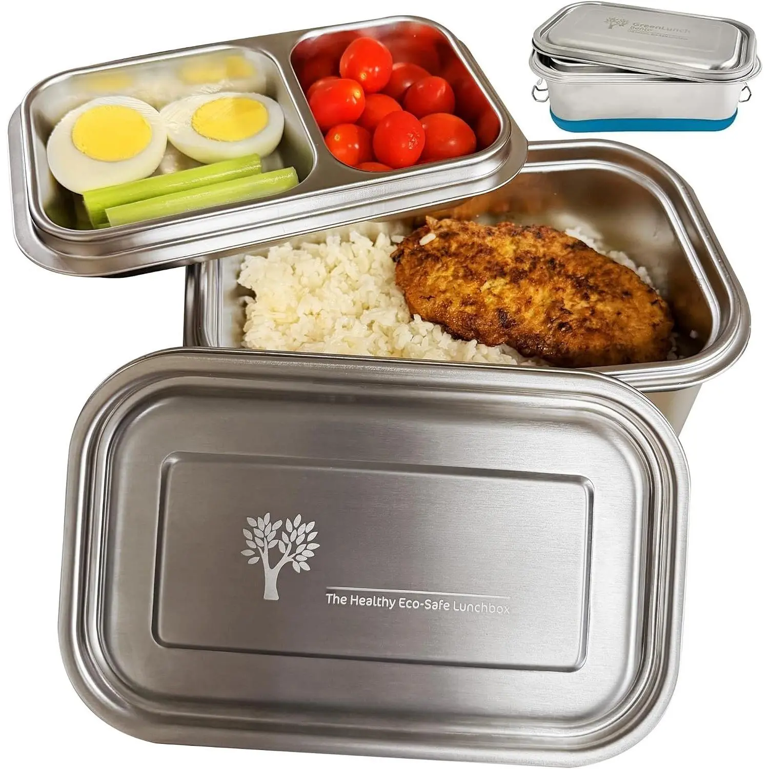 Stainless Steel  Box for Adults & Teens, 6 Cup, Blue |  Lunch Box with Removable Compartments & Snap Locks, Office, Meal Prep & Travel