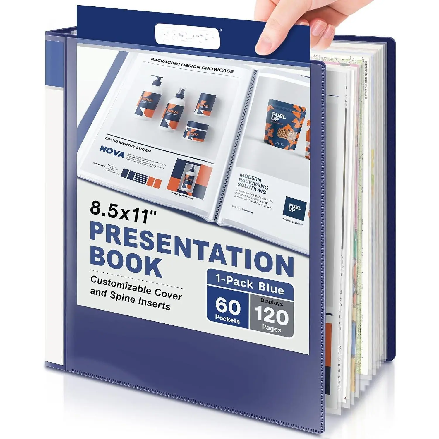 Presentation Binder 60-Pocket, Displays 120 Pages, 8.5x11 Portfolio Binder with Plastic Sleeves, Storage and Organizer for Documents, Photos,  Artwork, Projects, Recipes (Blue)