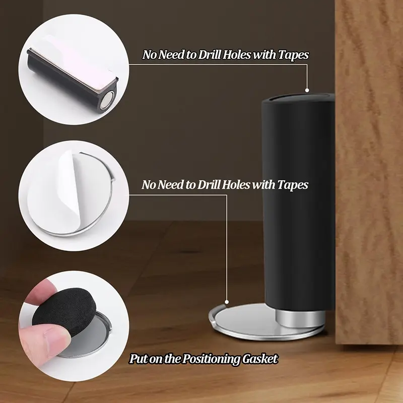 Yitape Strong Magnet Windproof Invisible Self-Adhesive Stainless Steel Door Stopper, Ultra-Thin Hidden Door Safety Protector